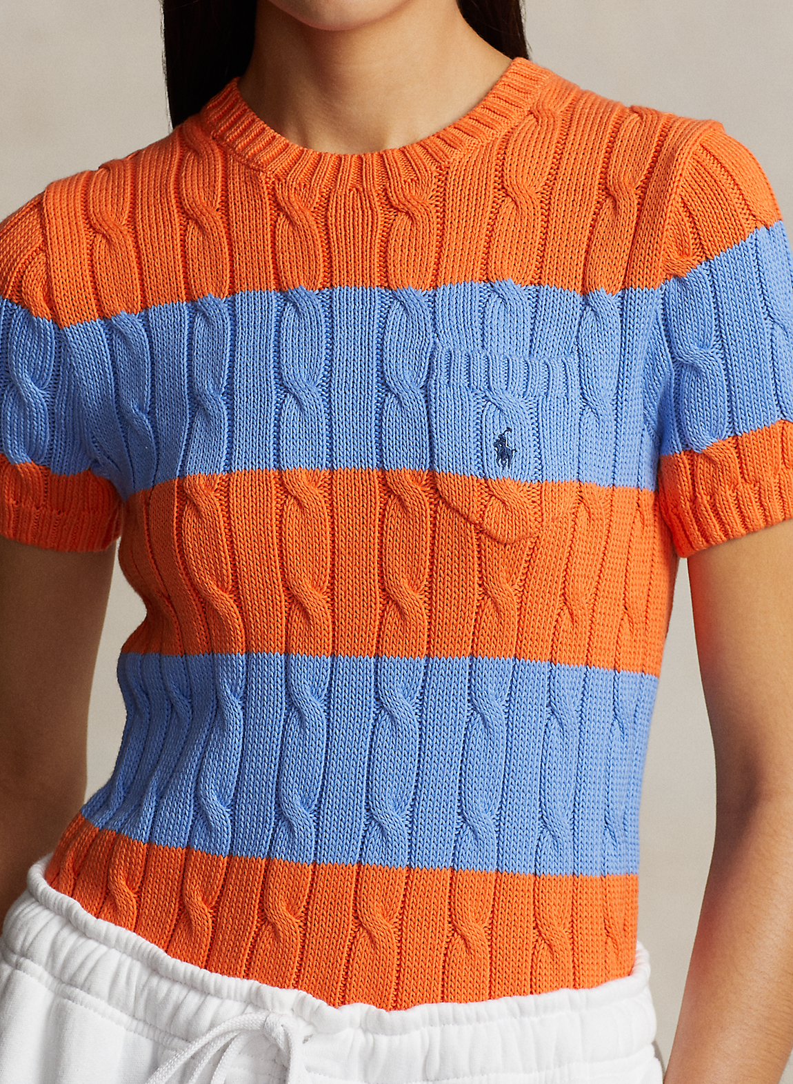 POLO RALPH LAUREN || Striped Cable Knit Short Sleeve Jumper / Orange - FASHION MYST 