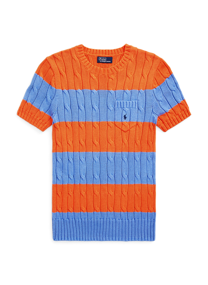 POLO RALPH LAUREN || Striped Cable Knit Short Sleeve Jumper / Orange - FASHION MYST 