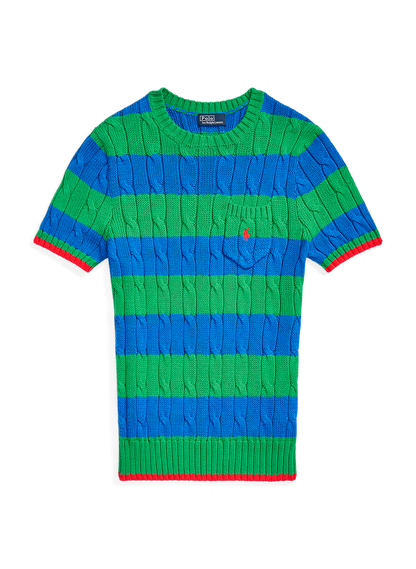 POLO RALPH LAUREN || Striped Cable Cotton Short Sleeve / Green - FASHION MYST 