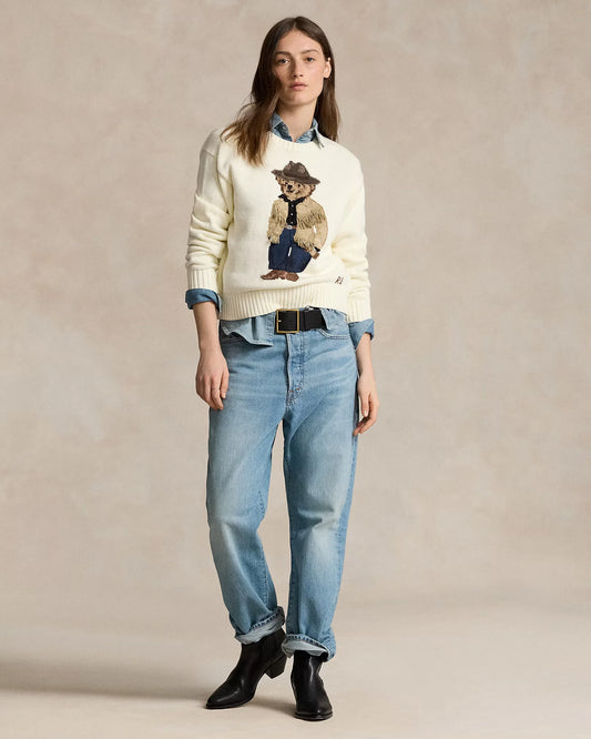 POLO RALPH LAUREN || Polo Bear Cotton Crewneck Jumper For Women / Cream