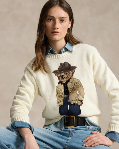 POLO RALPH LAUREN || Polo Bear Cotton Crewneck Jumper For Women / Cream