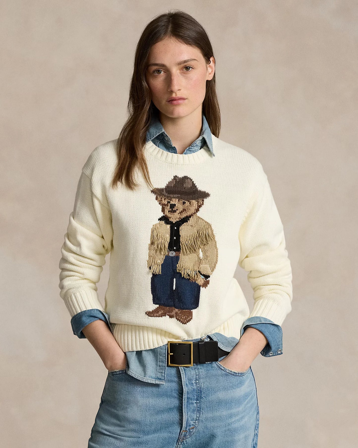 POLO RALPH LAUREN || Polo Bear Cotton Crewneck Jumper For Women / Cream