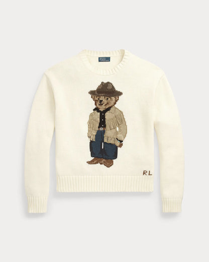 POLO RALPH LAUREN || Polo Bear Cotton Crewneck Jumper For Women / Cream