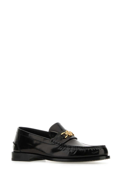 VERSACE || Black Leather Medusa '95 Hardware Loafers