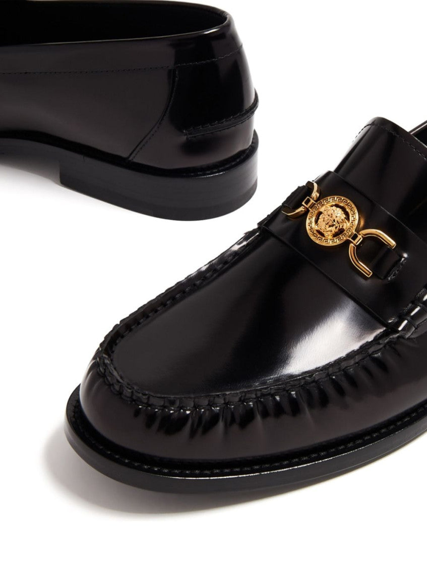 VERSACE || Black Leather Medusa '95 Hardware Loafers