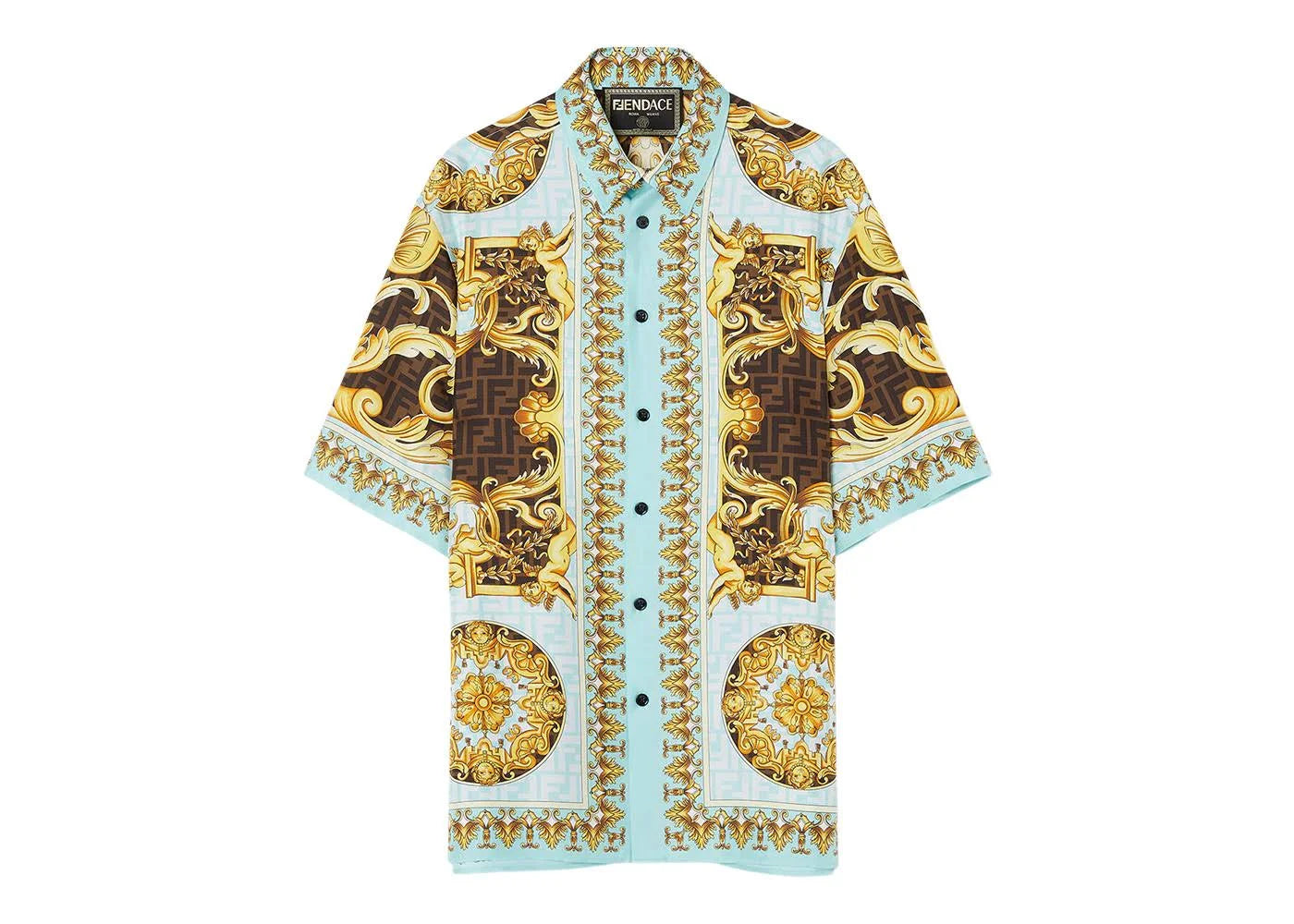 FENDI || Fendace Wild Baroque Silk Shirt Gold/Blue - FASHION MYST 