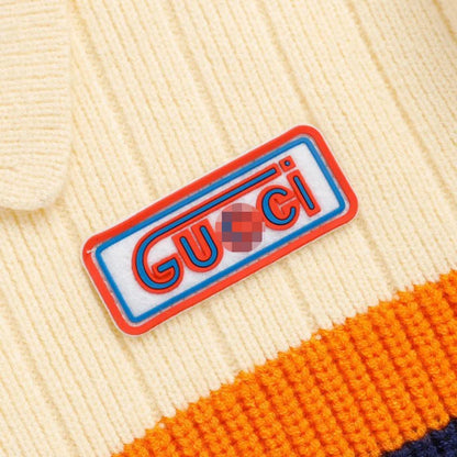 GUCCI || Rib Knit Wool Cardigan In Ivory/orange/mc