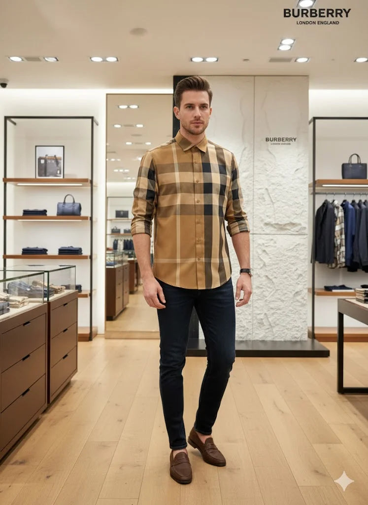 BURBERRY || Signature Giant Check Cotton Poplin Shirt in Archive Beige