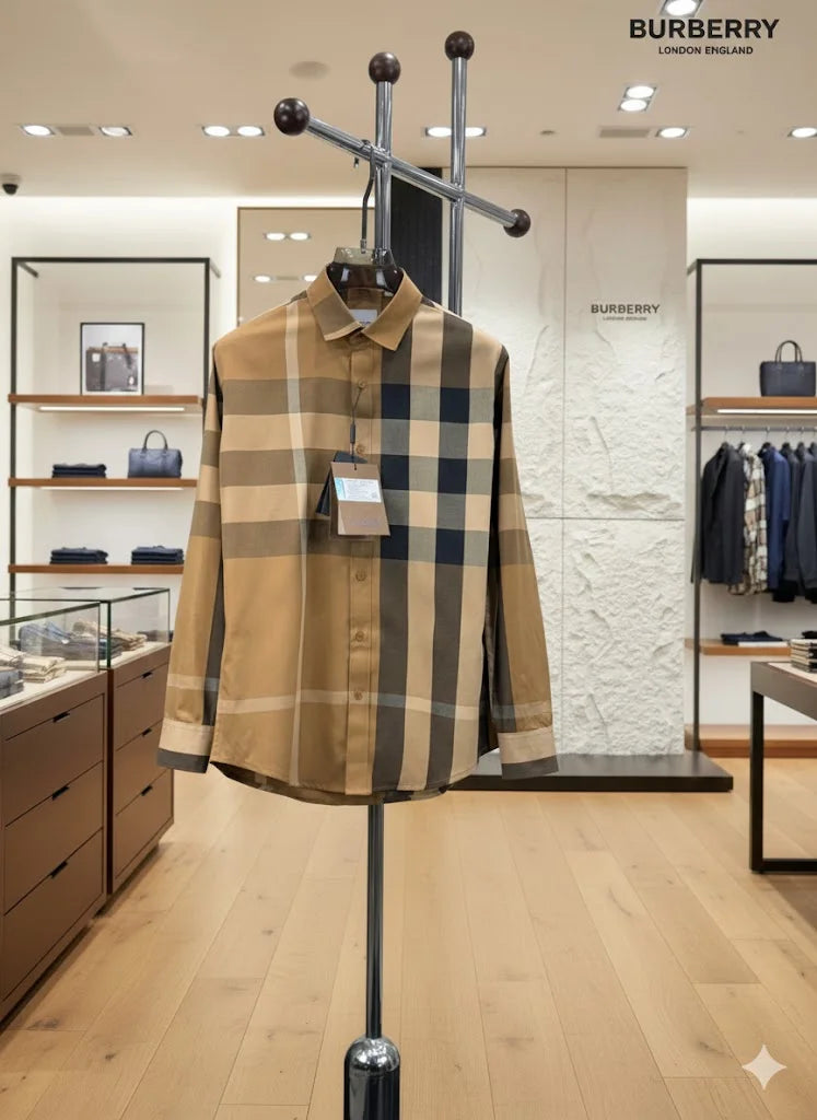 BURBERRY || Signature Giant Check Cotton Poplin Shirt in Archive Beige