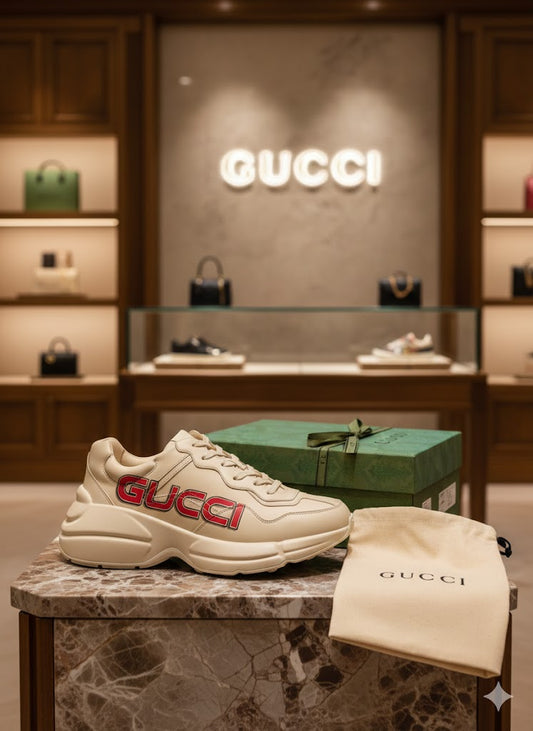 GUCCI || Mac80 Leather and Mesh Sneakers with Interlocking G Motif - FASHION MYST