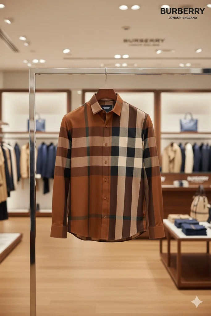 BURBERRY || Men’s Oversized Check Cotton Poplin Shirt – Deep Birch Brown