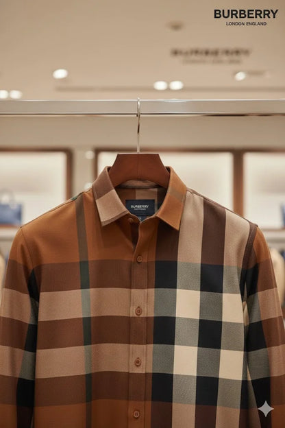 BURBERRY || Men’s Oversized Check Cotton Poplin Shirt – Deep Birch Brown
