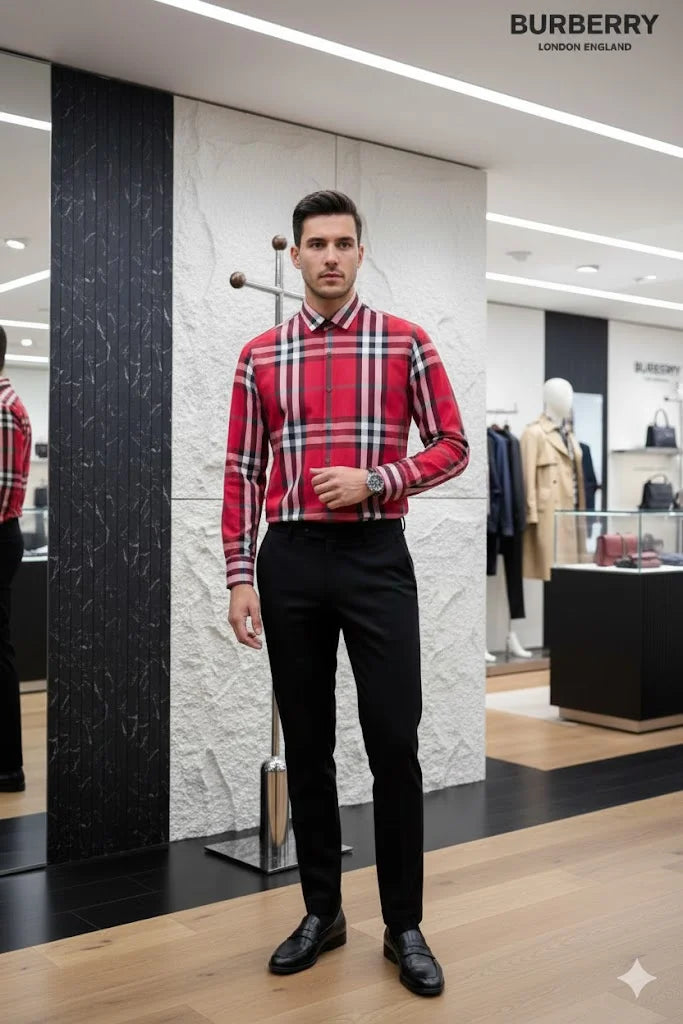BURBERRY LONDON ||  Men’s Button-Down Shirt – Plaid Check – Slim Fit