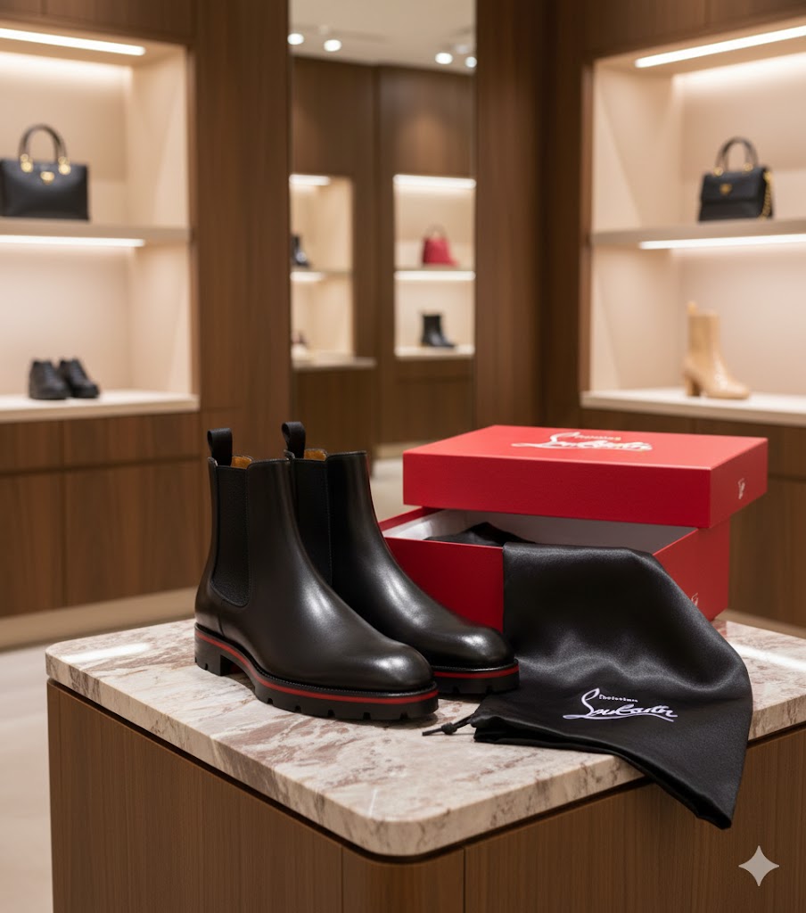 CHRISTIAN LOUBOUTIN || Louis Men's Spikes Orlato Flat in Black Calf Leather