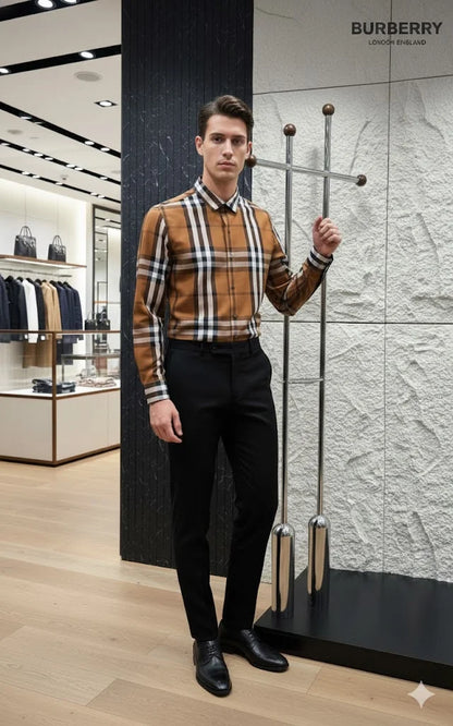 BURBERRY LONDON ||  Men’s Button-Down Shirt – Plaid Check – Slim Fit