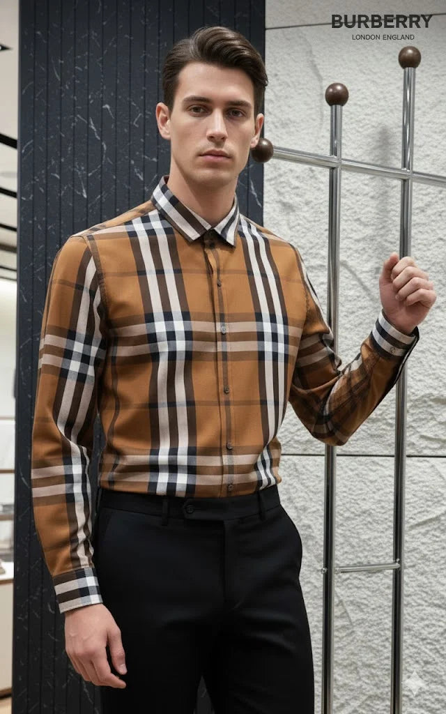 BURBERRY LONDON ||  Men’s Button-Down Shirt – Plaid Check – Slim Fit