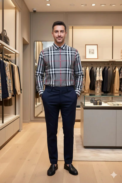 BURBERRY LONDON ||  Men’s Button-Down Shirt – Plaid Check – Slim Fit