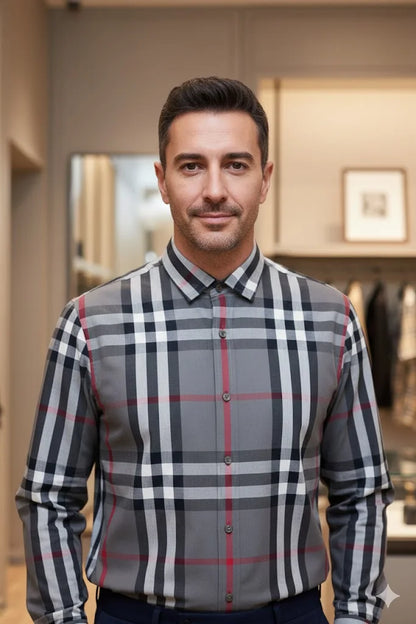 BURBERRY LONDON ||  Men’s Button-Down Shirt – Plaid Check – Slim Fit