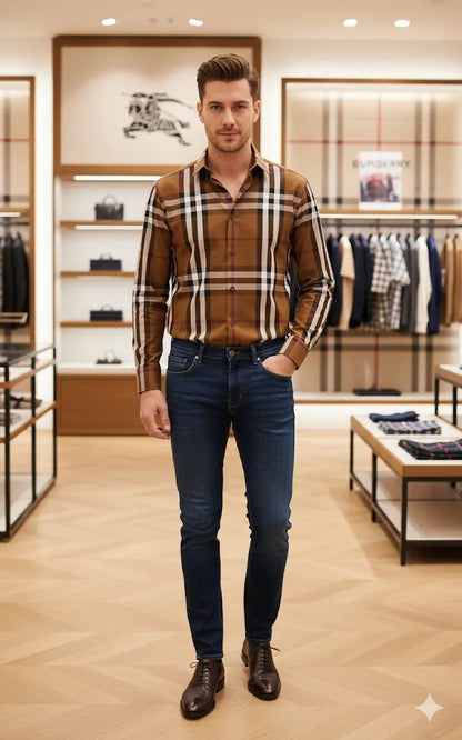 BURBERRY LONDON ||  Men’s Button-Down Shirt – Plaid Check – Slim Fit