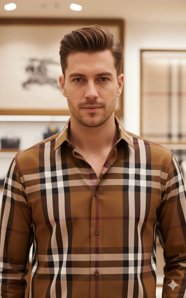 BURBERRY LONDON ||  Men’s Button-Down Shirt – Plaid Check – Slim Fit