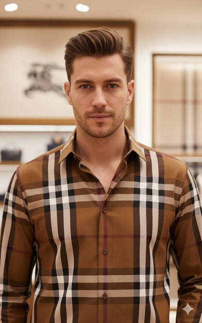 BURBERRY LONDON ||  Men’s Button-Down Shirt – Plaid Check – Slim Fit
