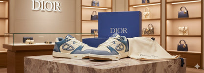 CHRISTIAN DIOR || B27 Low-Top Sneaker in White and Grey Smooth Calfskin with Dior Oblique Galaxy Leather
