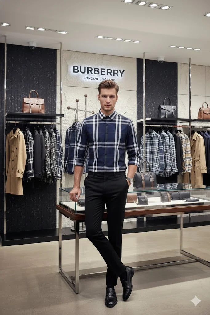 BURBERRY LONDON ||  Men’s Button-Down Shirt – Plaid Check – Slim Fit