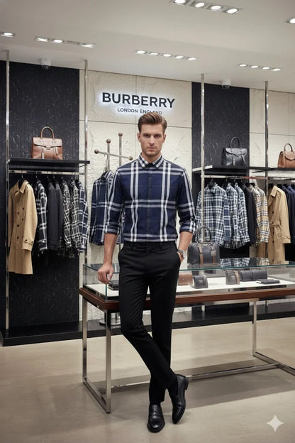 BURBERRY LONDON ||  Men’s Button-Down Shirt – Plaid Check – Slim Fit
