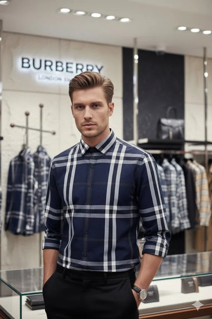 BURBERRY LONDON ||  Men’s Button-Down Shirt – Plaid Check – Slim Fit