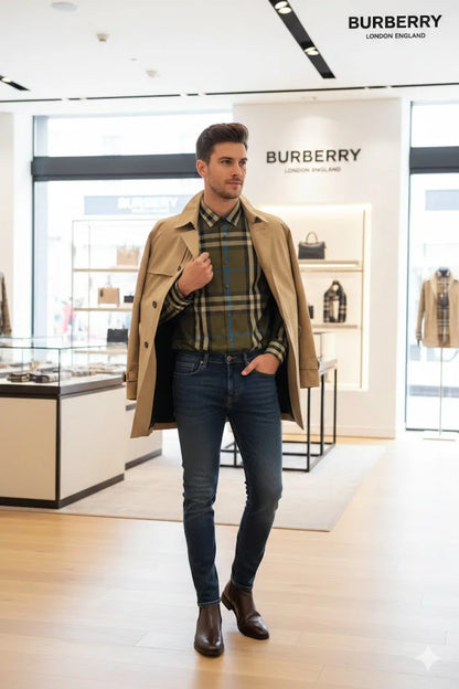 BURBERRY LONDON ||  Men’s Button-Down Shirt – Plaid Check – Slim Fit