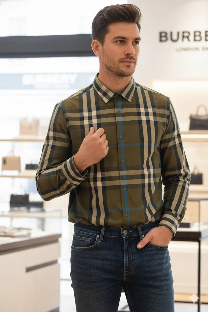 BURBERRY LONDON ||  Men’s Button-Down Shirt – Plaid Check – Slim Fit