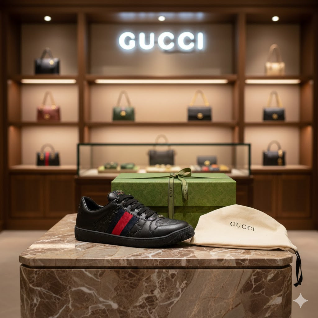 GUCCI || Mac80 Leather and Mesh Sneakers with Interlocking G Motif - FASHION MYST