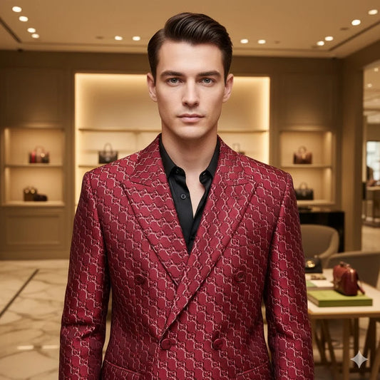 GUCCI || Men’s Red & Black GG Supreme Monogram Blazer Jacket