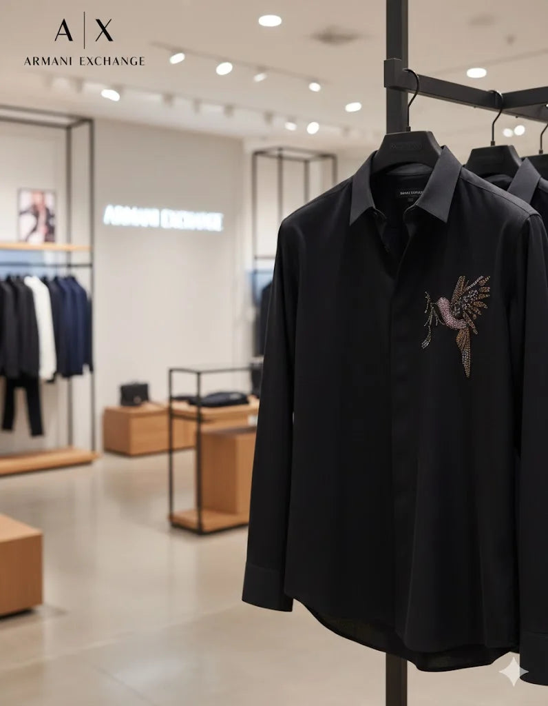 ARM*NI EXCH*NGE || A|X Crystal-Embellished Bird Motif Button-Down Shirt