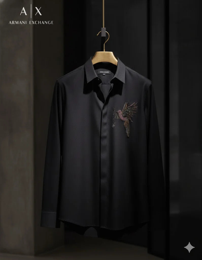 ARM*NI EXCH*NGE || A|X Crystal-Embellished Bird Motif Button-Down Shirt