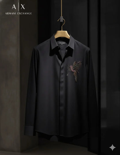 ARM*NI EXCH*NGE || A|X Crystal-Embellished Bird Motif Button-Down Shirt