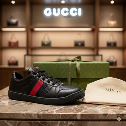 GUCCI || Mac80 Leather and Mesh Sneakers with Interlocking G Motif - FASHION MYST
