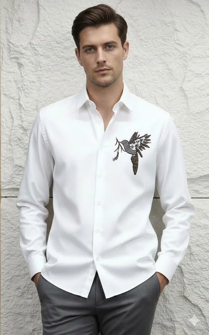 ARM*NI EXCH*NGE || A|X Crystal-Embellished Bird Motif Button-Down Shirt