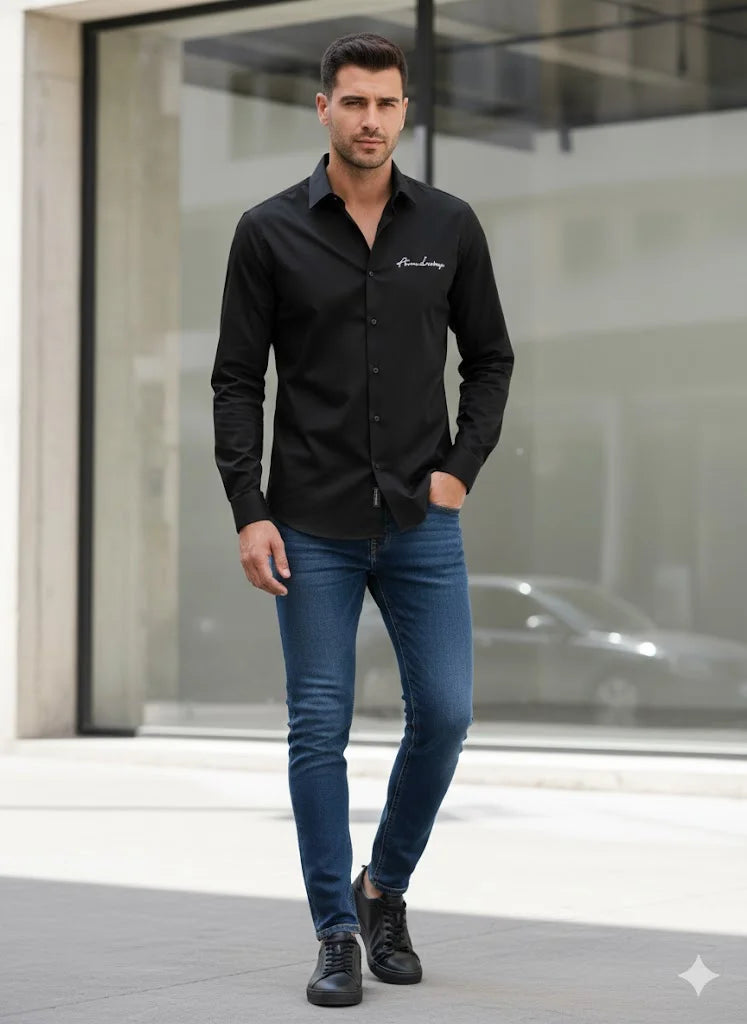 ARM*NI EXCH*NGE || Men's Slim-Fit Script Logo Button-Down Shirt