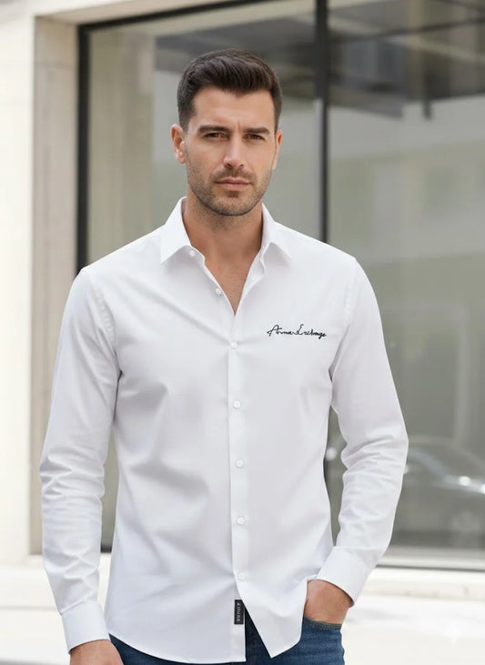 ARM*NI EXCH*NGE || Men's Slim-Fit Script Logo Button-Down Shirt