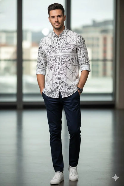 ARM*NI EXCH*NGE || Men's Bandana Geometric Print Long-Sleeve Shirt