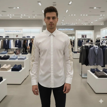 ARM*NI EXCH*NGE || Men's Wing Embroidered Long-Sleeve Slim Fit Shirt