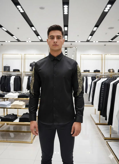 ARM*NI EXCH*NGE || Men's Wing Embroidered Long-Sleeve Slim Fit Shirt
