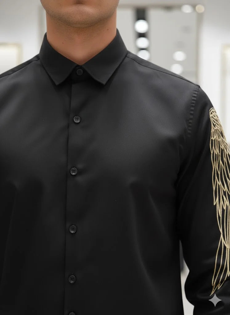 ARM*NI EXCH*NGE || Men's Wing Embroidered Long-Sleeve Slim Fit Shirt