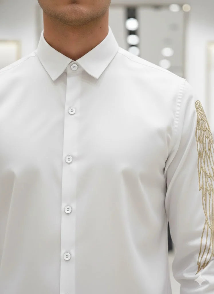 ARM*NI EXCH*NGE || Men's Wing Embroidered Long-Sleeve Slim Fit Shirt