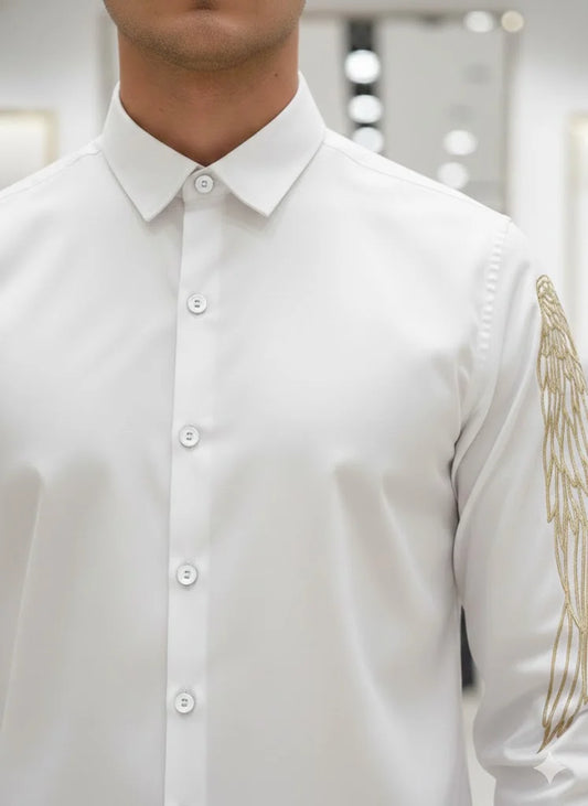 ARM*NI EXCH*NGE || Men's Wing Embroidered Long-Sleeve Slim Fit Shirt