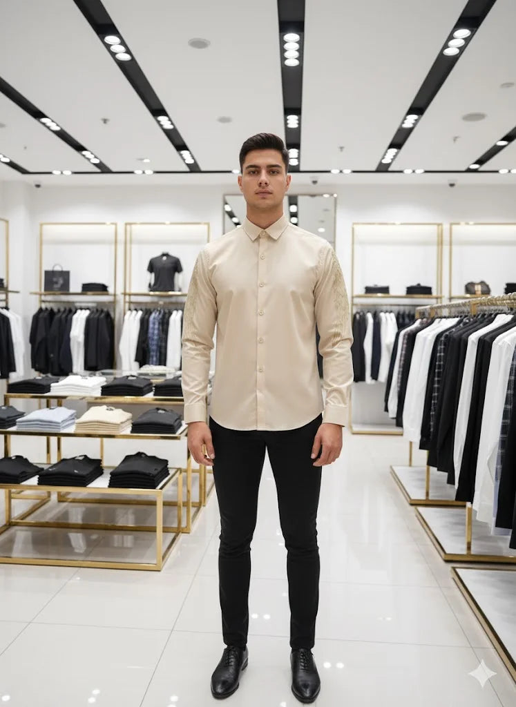 ARM*NI EXCH*NGE || Men's Wing Embroidered Long-Sleeve Slim Fit Shirt