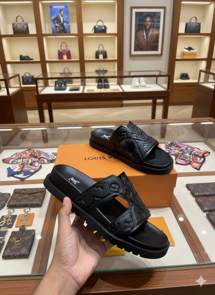 Louis Vuitton Waterfront Mules - Men's Black Monogram Sandals Louis Vuitton Waterfront Mules - Men's Black Monogram Sandals