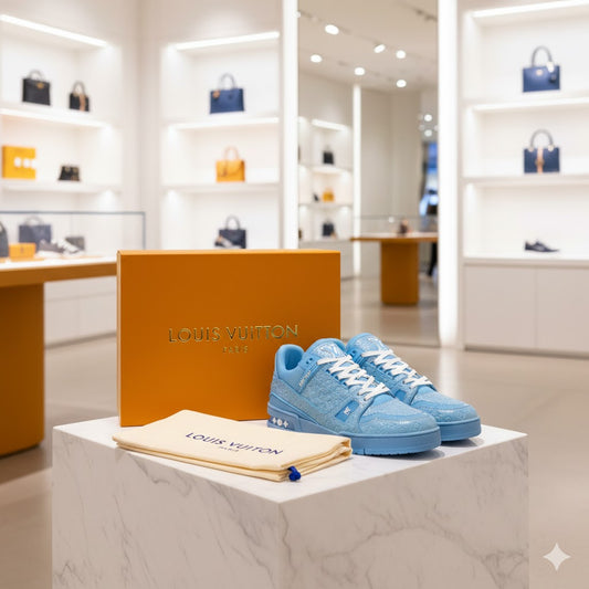 LOUIS VUITTON || Sky Blue LV Trainer: A Monogram Masterpiece