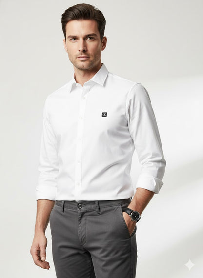 CALVIN KLIEN || Men’s Slim-Fit Liquid Cotton Dress Shirt – Premium Long Sleeve Button-Down